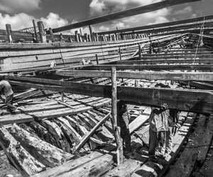 Wood being put together to build the ship