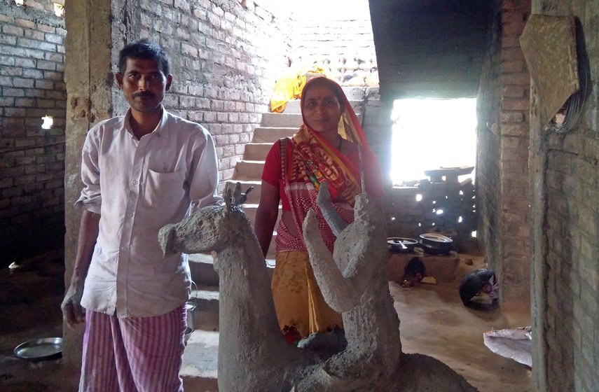 Sudama and Sunita with cement sculpture