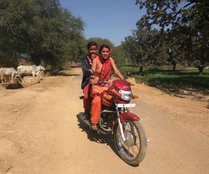 Young girls in Mau tehsil, Chitrakoot, biking their way to college