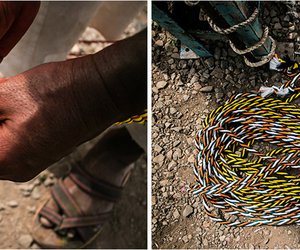 After taking the twisted rope off the machine’s hook, Devu examines it to make sure it is all intact. The family will later take the bundles to the markets of nearby villages 