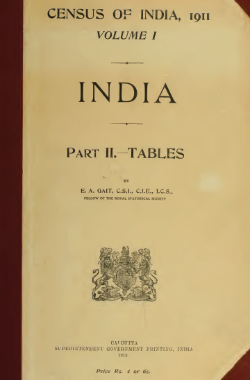 Census Of India, 1911; Volume I; Part II – Tables