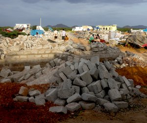 Vijayanagar colony after it has been demolished-
 The demolition crews entered at 5 a.m. and then razed half of the houses there 